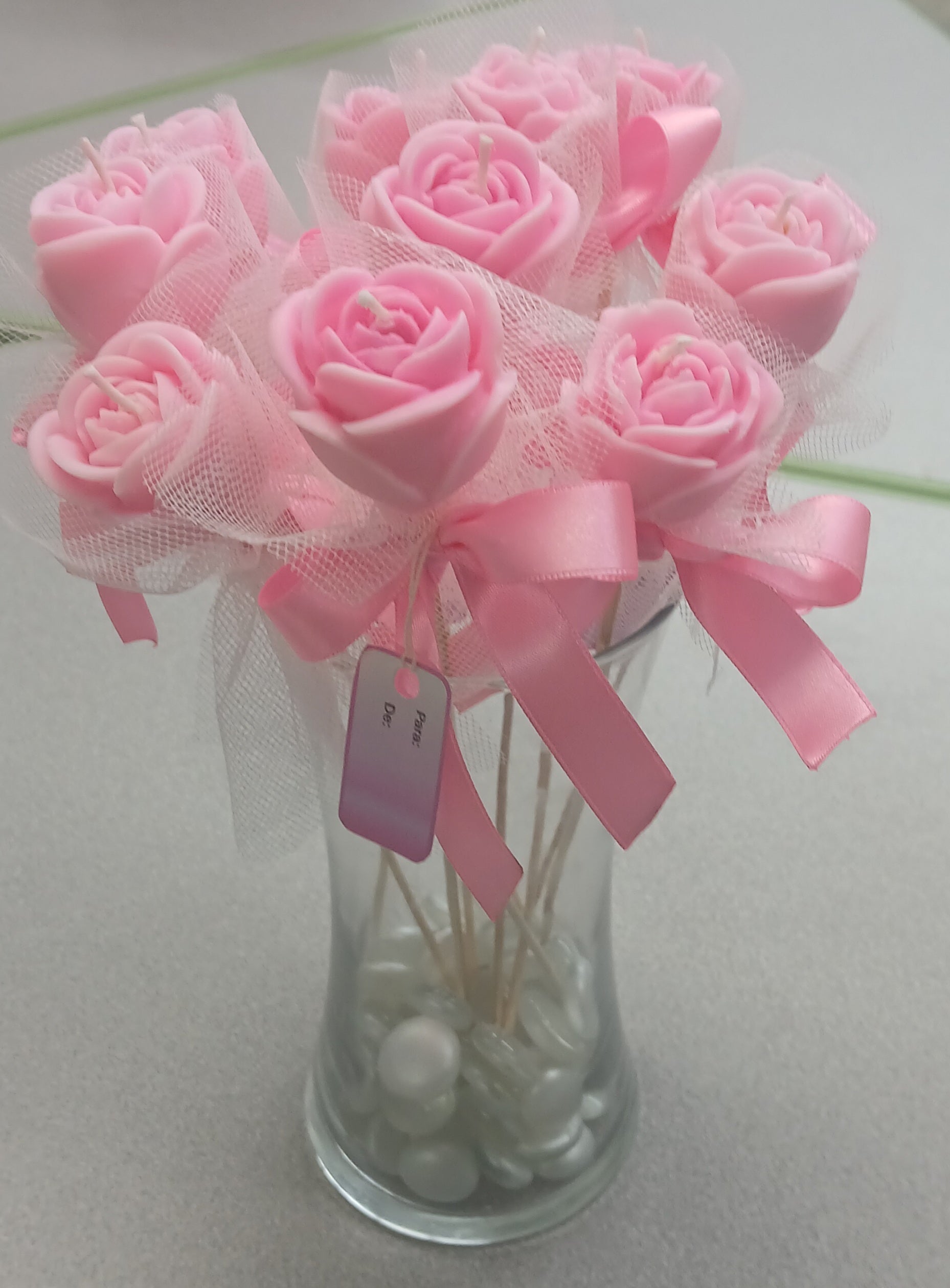 Vela Rosa en Palito | Decorativa y Artesanal