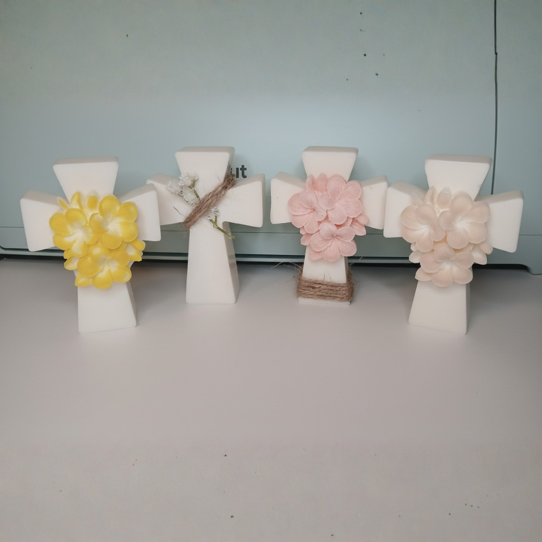 Vela Cruz Floral Artesanal | Recuerdo para Eventos