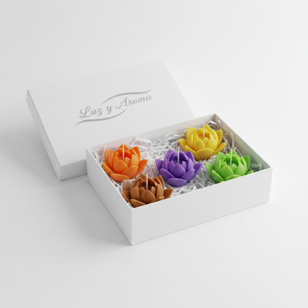 Set de 5 velas empacada en una hermosa caja. Cada vela es de 2.5oz aproximadamente.