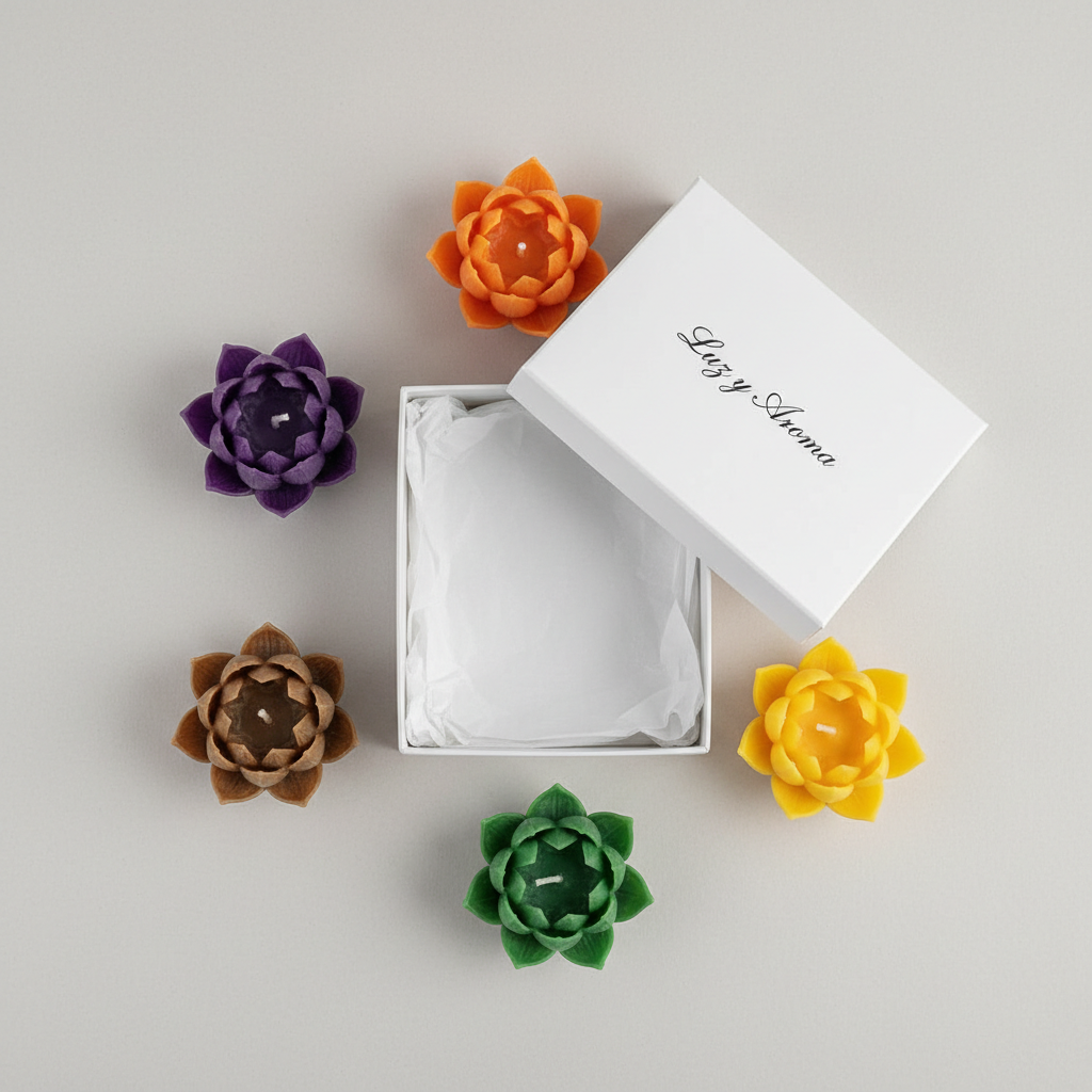 Set de 5 velas empacada en una hermosa caja.  Cada vela es de 2.5oz aproximadamente.