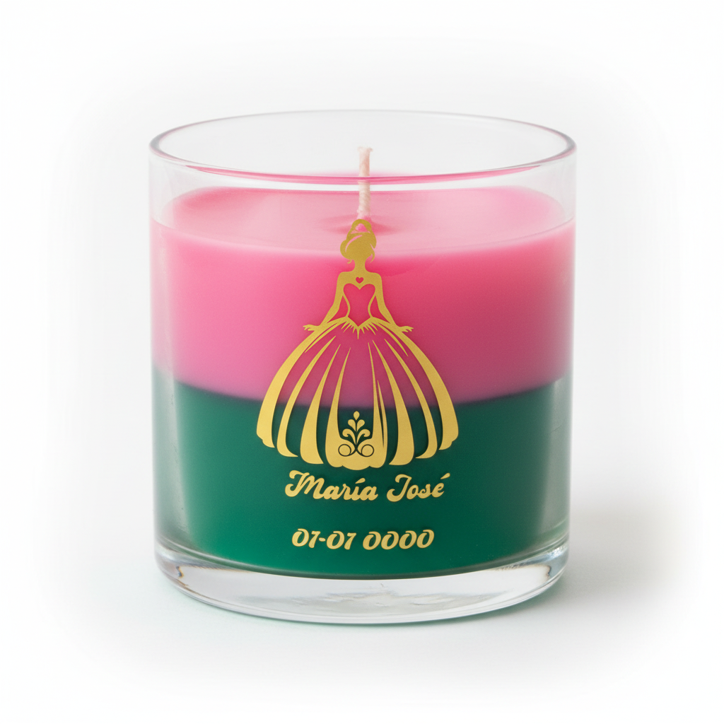 Diseño DAMA IMPERIAL. 
Un recuerdo único y elegante para celebrar sus 15 años. Personalizadas con nombre, fecha y diseño especial, perfectas para agradecer a tus invitados y decorar ese día tan memorable. Envase de 6 onzas.