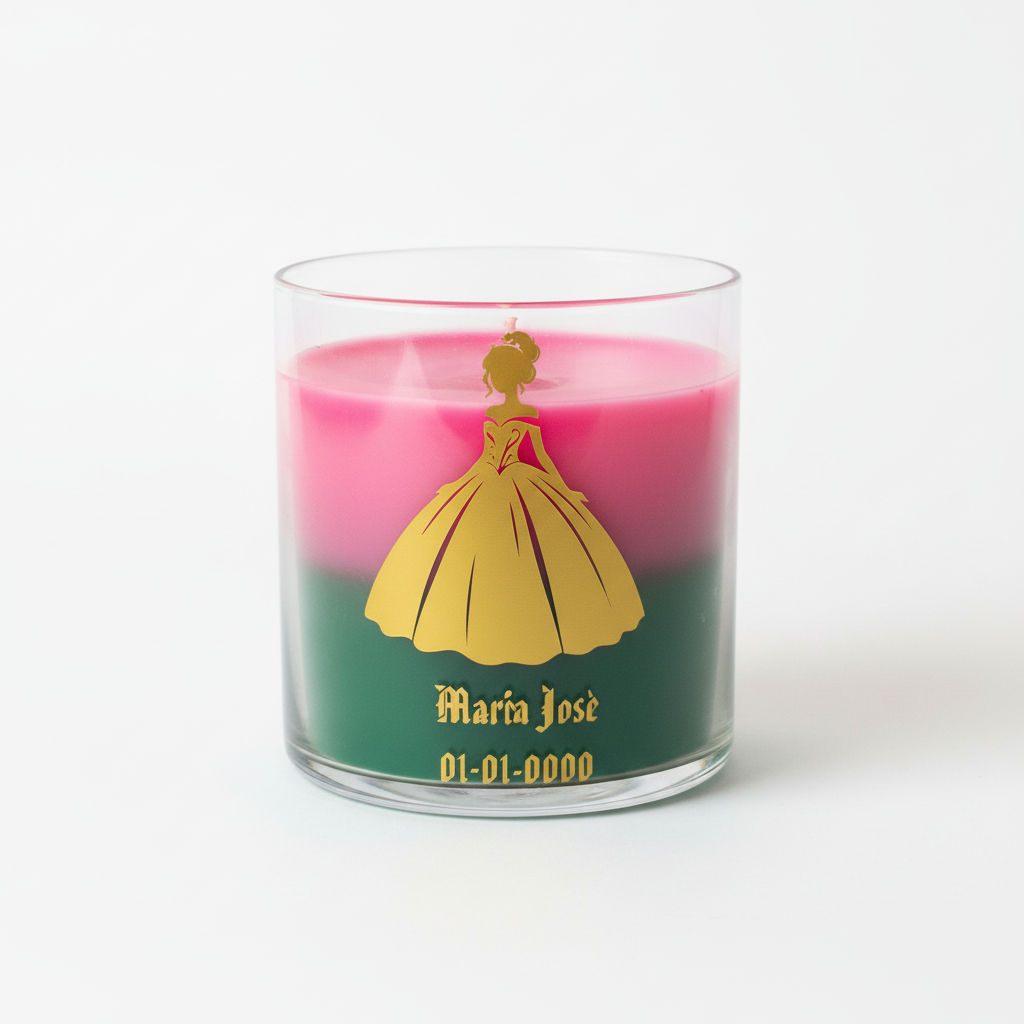 Diseño ROMANCE. 
Un recuerdo único y elegante para celebrar sus 15 años. Personalizadas con nombre, fecha y diseño especial, perfectas para agradecer a tus invitados y decorar ese día tan memorable. Envase de 6 onzas.
